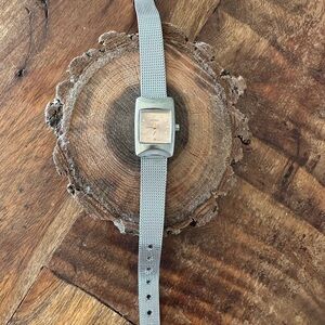 Fossil Women's Silver Mesh Watch with Pink Dial